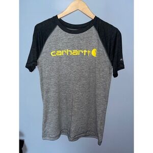 Carhartt Force T-Shirt Youth Boys L 14 16 Gray Black Raglan Logo